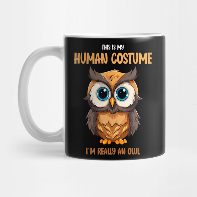 Cute Owl Halloween Tee | This is My Human Costume T-Shirt | Funny Animal Lovers Season Outfit | Charming Anime Gift Idea by Indigo Lake